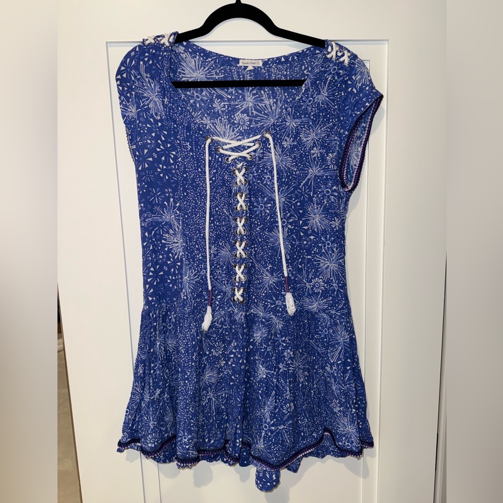 Poupette St. Barths Blue Lace-Up Women's Dress